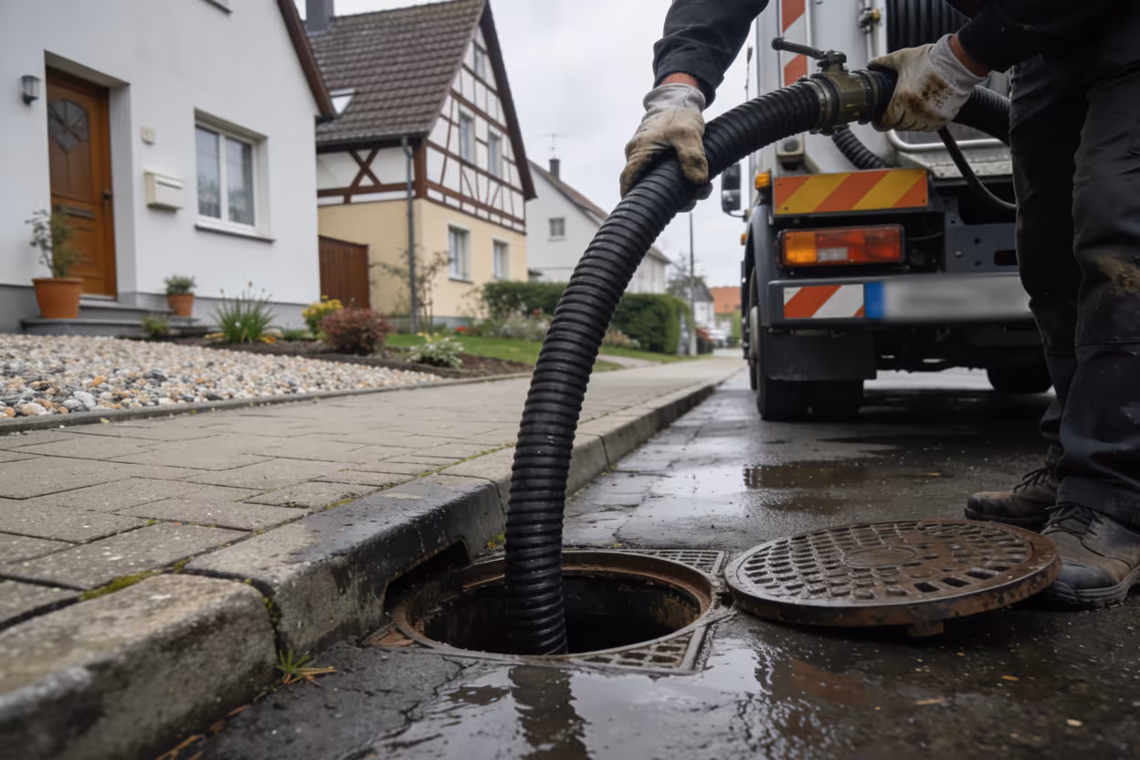 Hochdruckspülung an einem Hausanschluss in Ulm