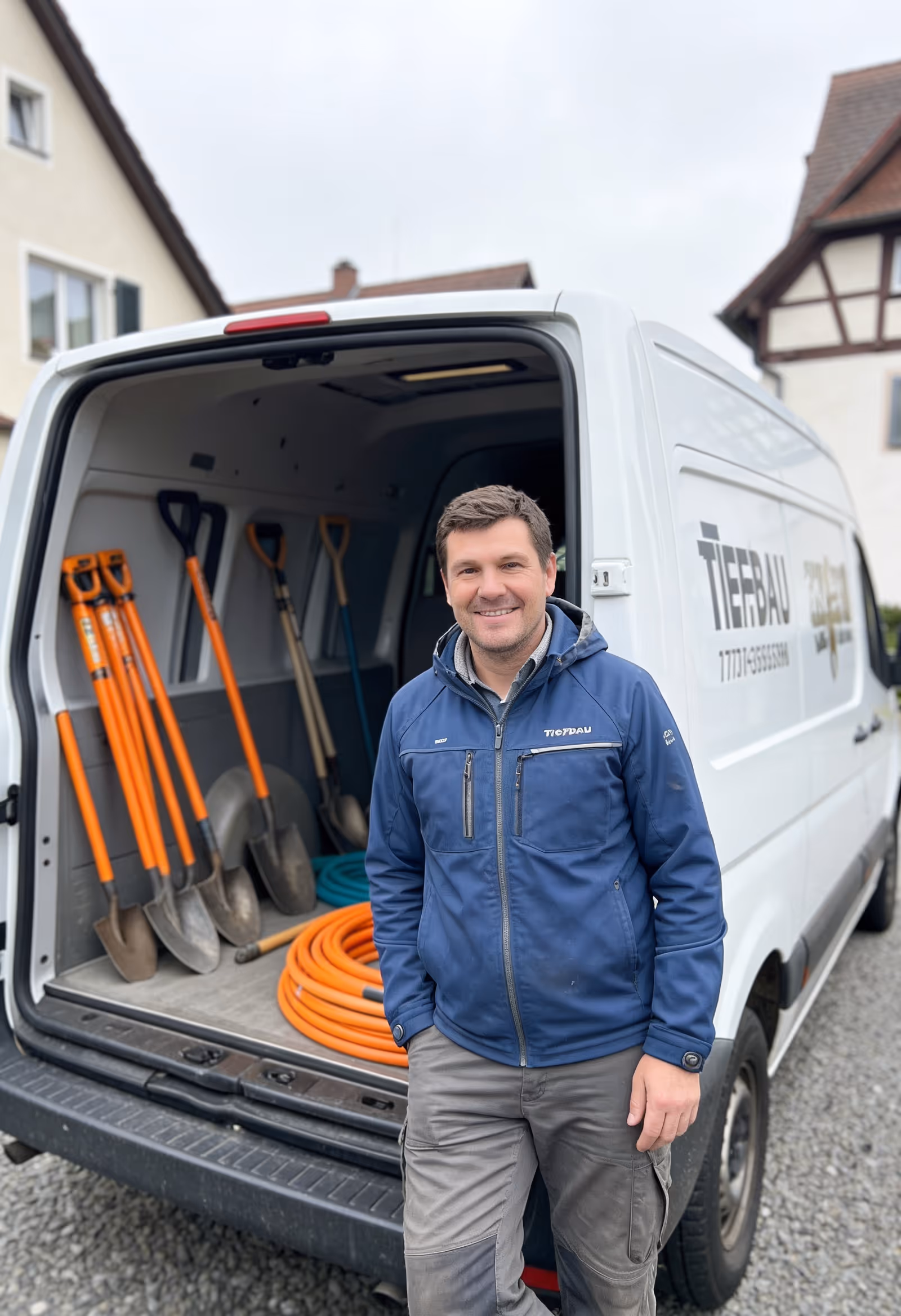 Bauleiter eines Tiefbauunternehmens am Leitungsgraben in Ulm